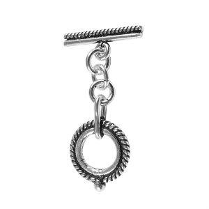 Elegant Silver Overlay rope circle toggle clasp, handcrafted in India – secure bar and loop closure for necklaces and bracelets.