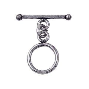 Elegant Silver Overlay circle toggle clasp, handcrafted in India – polished loop and bar closure for necklaces and bracelets.