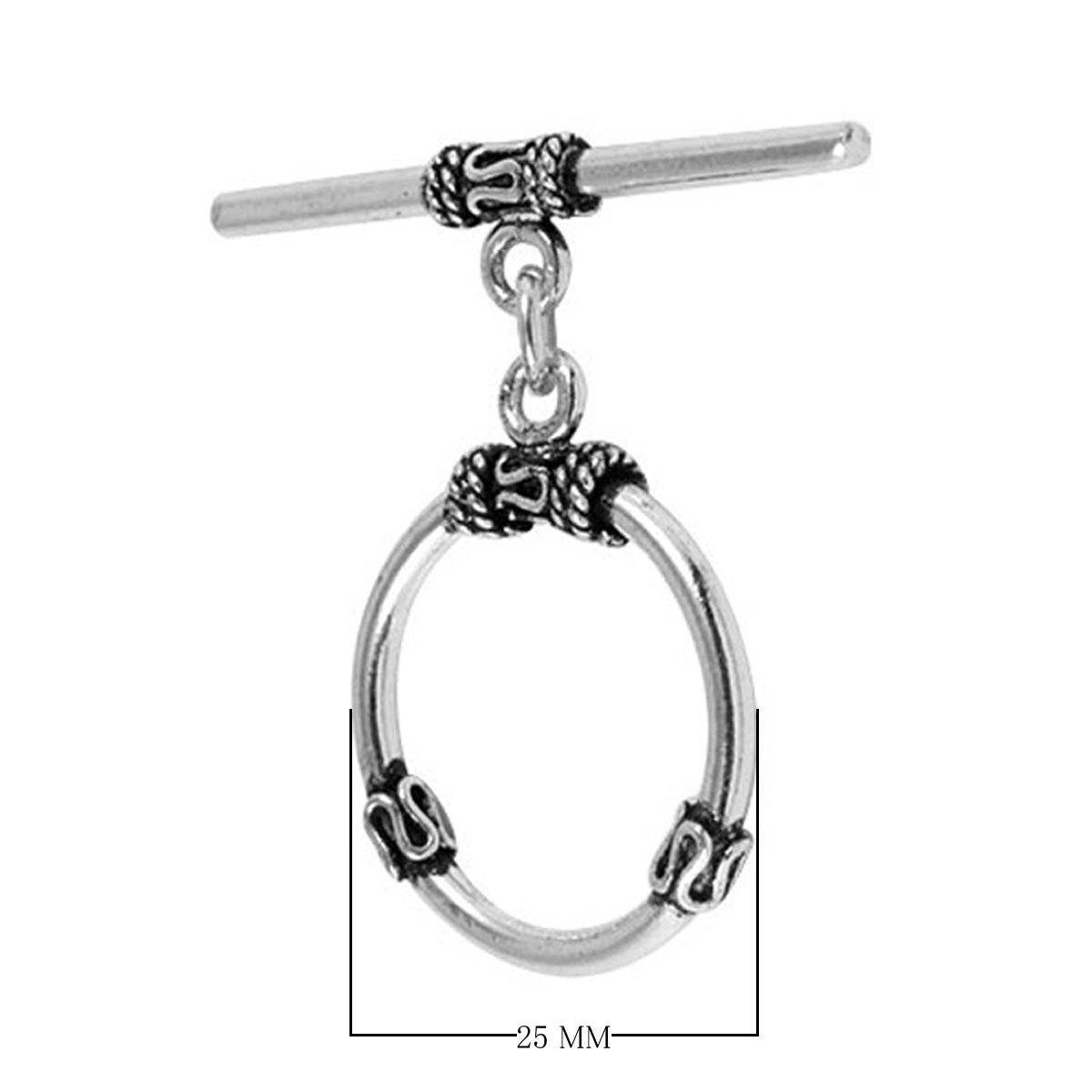Elegant Silver Overlay decorative oval toggle clasp, handcrafted in India – polished loop and bar closure for necklaces and bracelets.