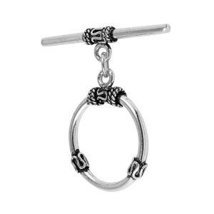 Elegant Silver Overlay decorative oval toggle clasp, handcrafted in India – polished loop and bar closure for necklaces and bracelets.