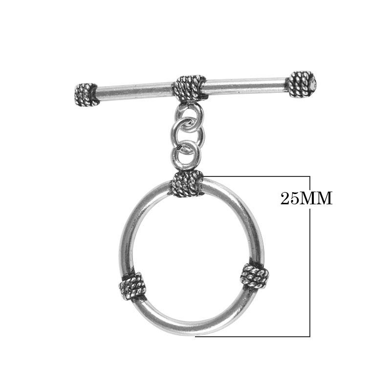 Elegant Silver Overlay rope accent toggle clasp, handcrafted in India – polished round loop and bar closure for necklaces and bracelets.