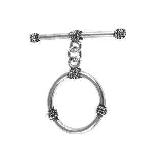 Elegant Silver Overlay rope accent toggle clasp, handcrafted in India – polished round loop and bar closure for necklaces and bracelets.