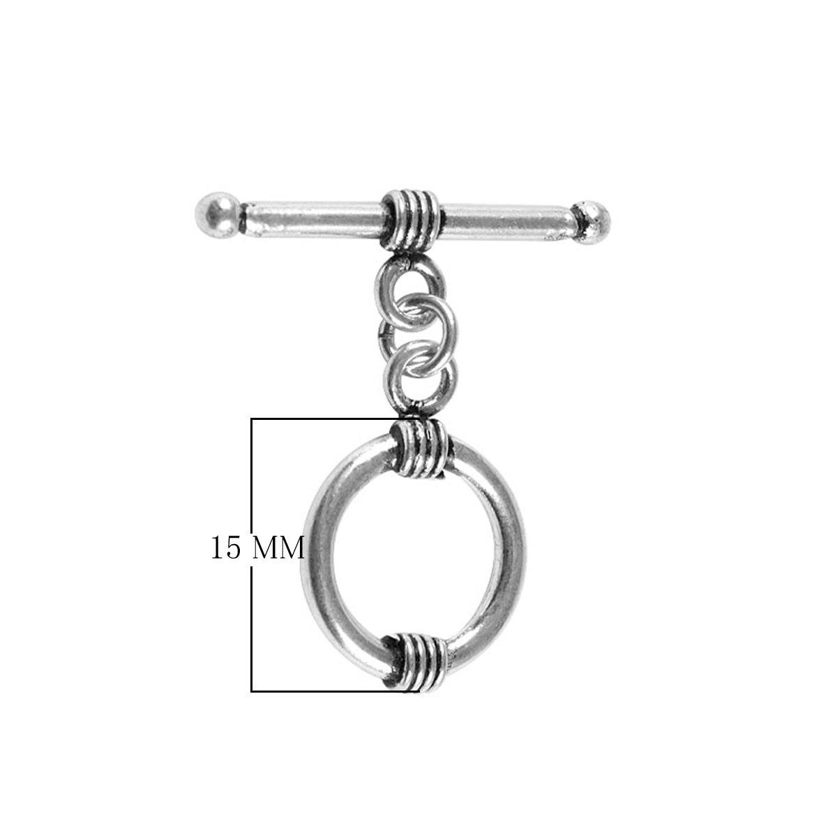 Elegant Silver Overlay round toggle clasp with polished ring and bar, handcrafted in India for DIY jewelry making.
