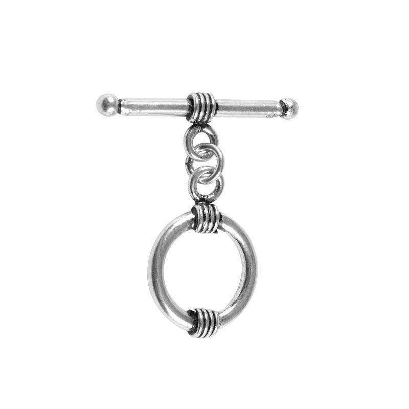 Elegant Silver Overlay round toggle clasp with polished ring and bar, handcrafted in India for DIY jewelry making.