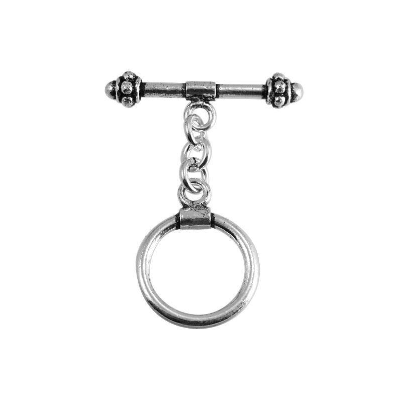Polished Silver Overlay toggle closure with ornamental bar design, handcrafted in India for bracelets and necklaces.