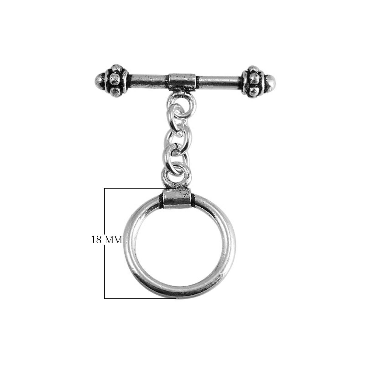 Polished Silver Overlay toggle closure with ornamental bar design, handcrafted in India for bracelets and necklaces.