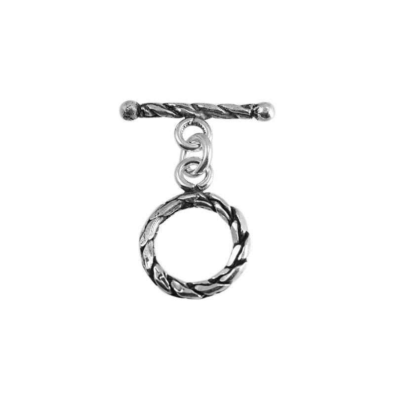 Polished Silver Overlay rope toggle closure with twisted design, handcrafted in India for bracelets and necklaces.
