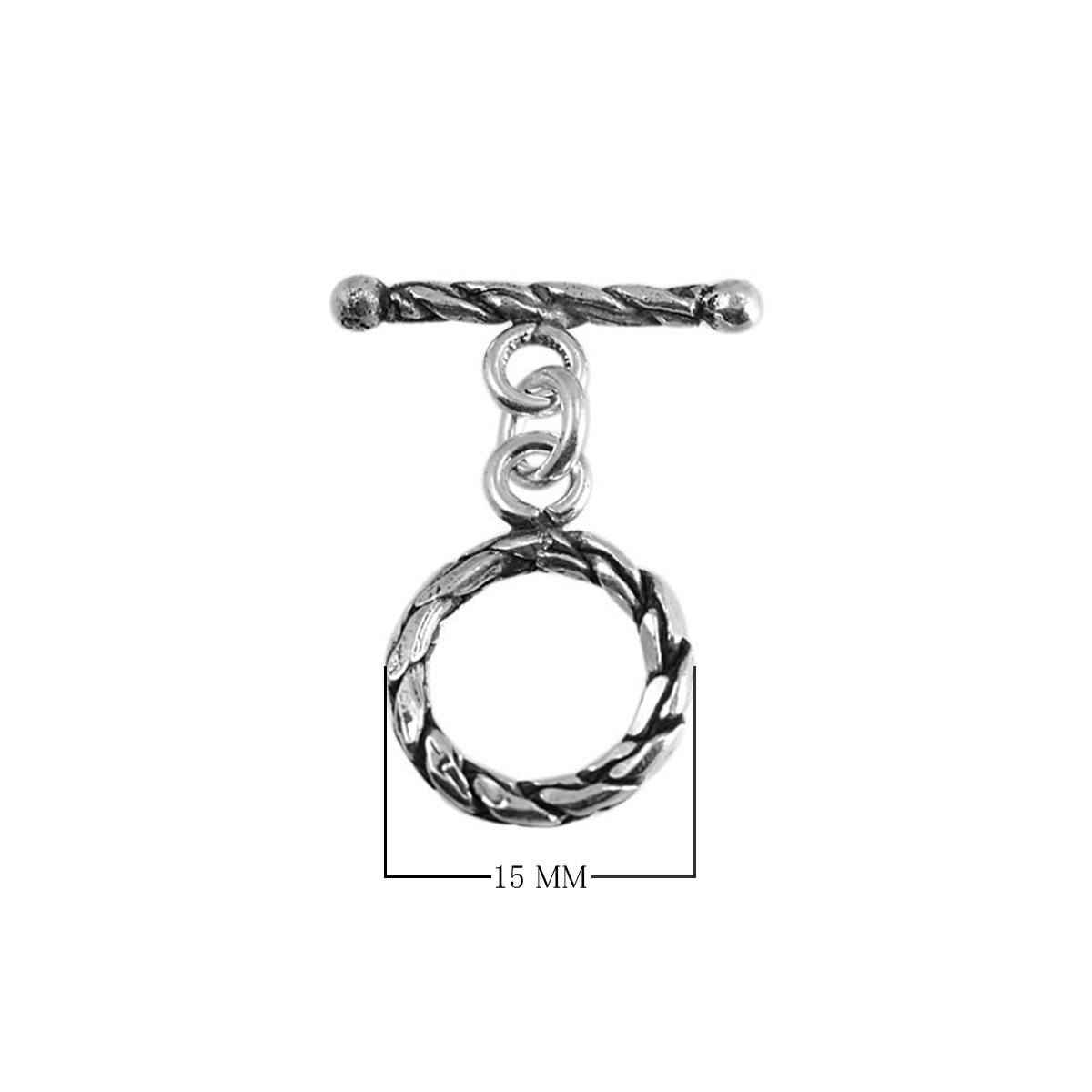 Polished Silver Overlay rope toggle closure with twisted design, handcrafted in India for bracelets and necklaces.
