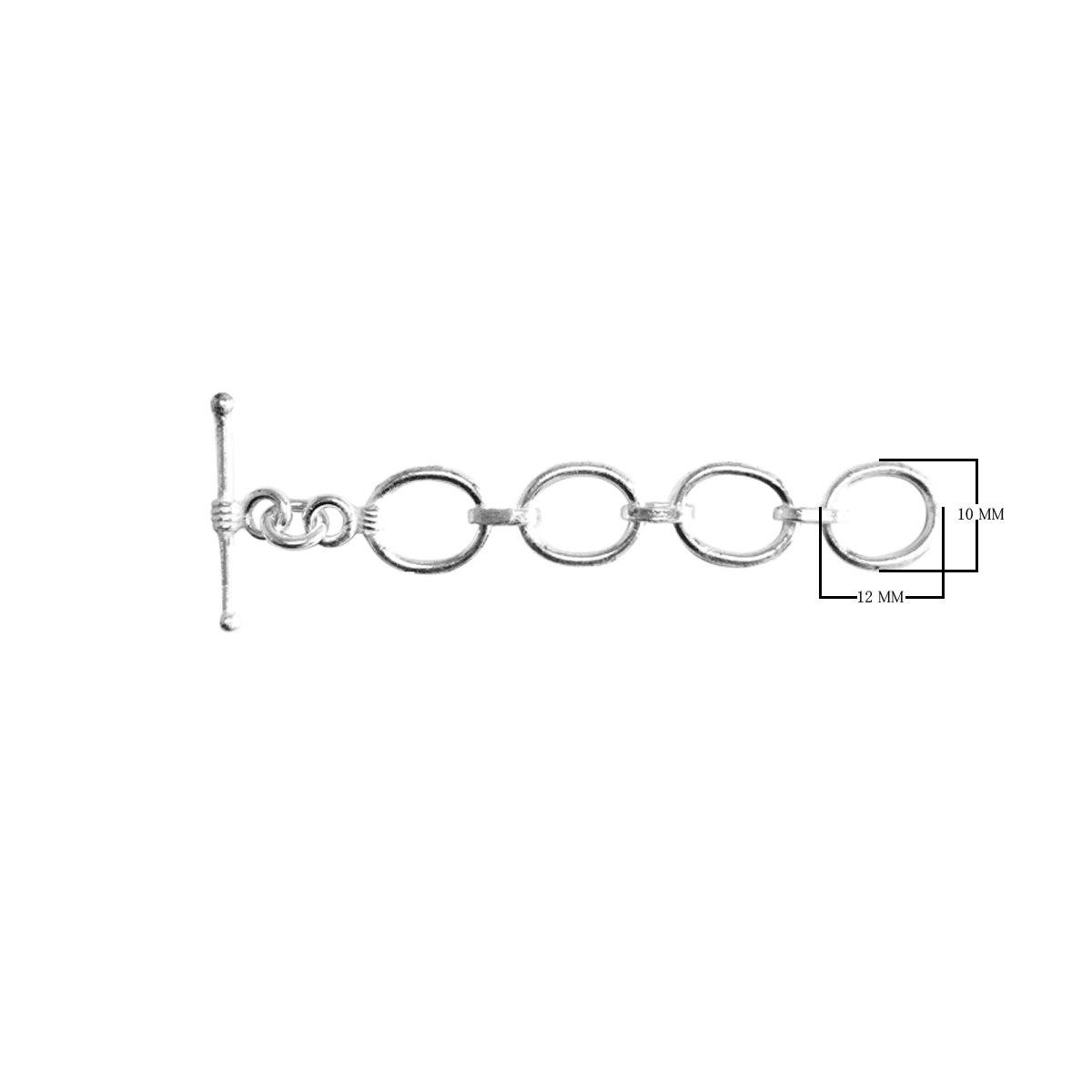 Polished Silver Overlay chain toggle closure with oval links, handcrafted in India for adjustable bracelets and necklaces.