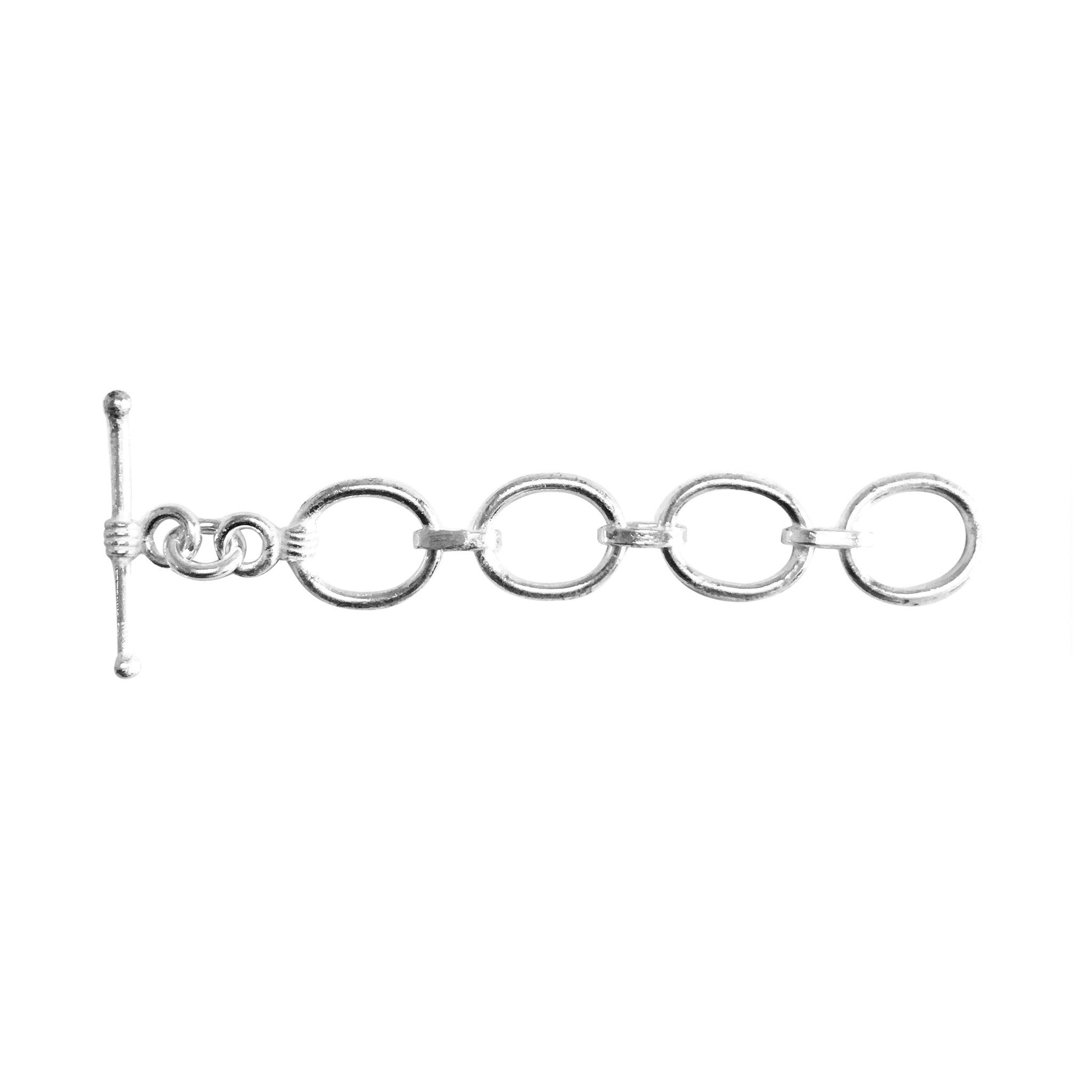 Polished Silver Overlay chain toggle closure with oval links, handcrafted in India for adjustable bracelets and necklaces.