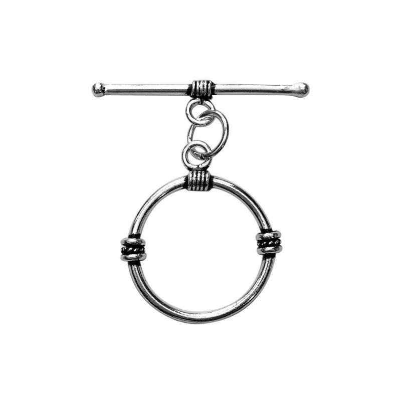 Polished Silver Overlay toggle closure with decorative wire accents, handcrafted in India for bracelets and necklaces.