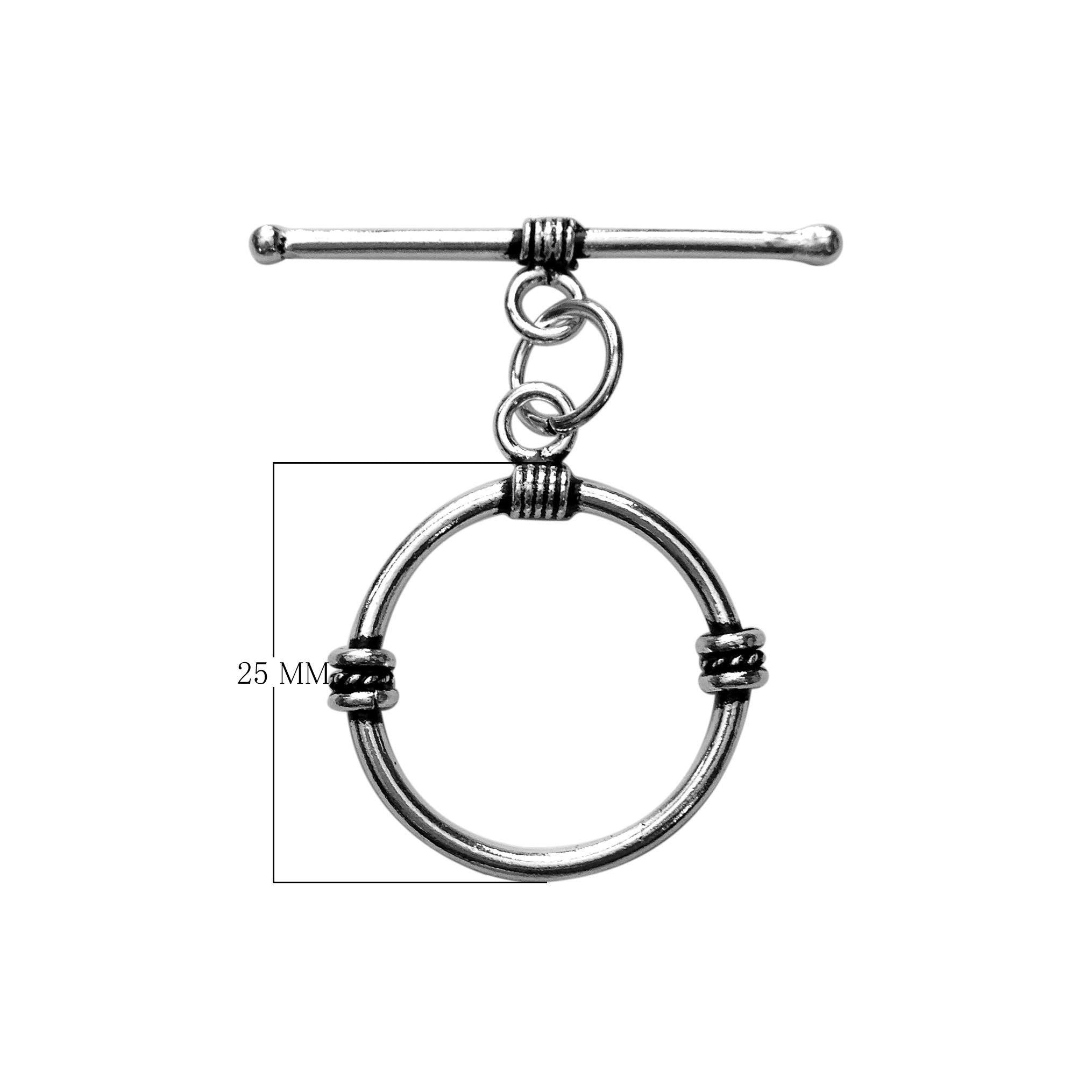 Polished Silver Overlay toggle closure with decorative wire accents, handcrafted in India for bracelets and necklaces.