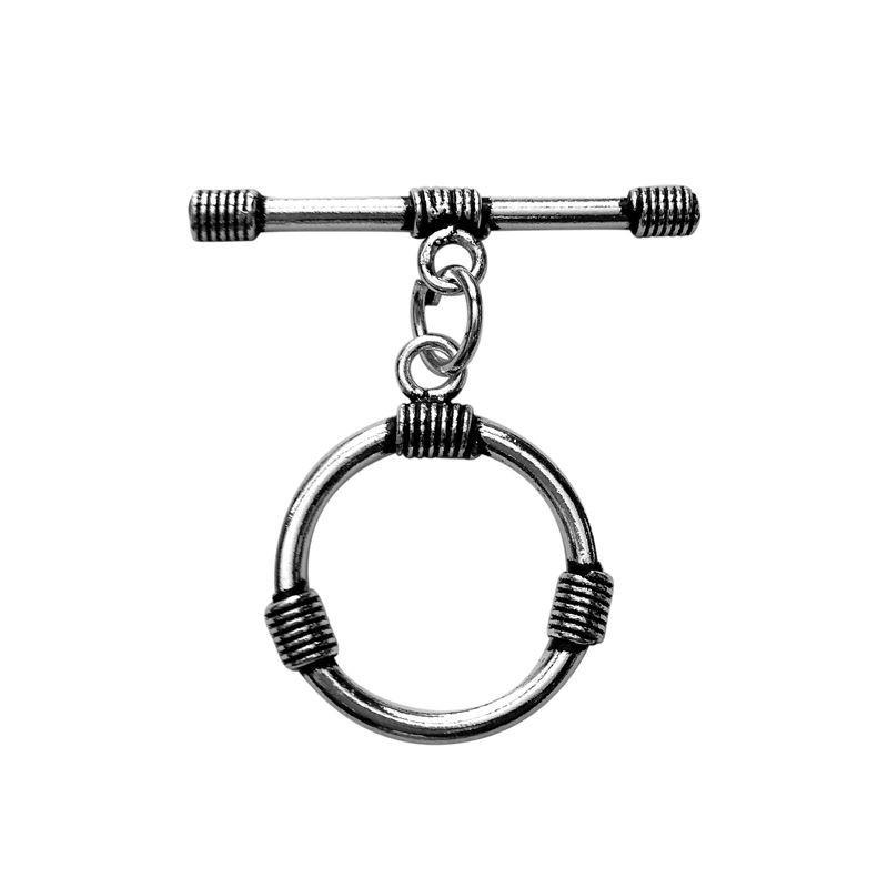 Polished Silver Overlay toggle closure with decorative wire accents, handcrafted in India for bracelets, necklaces, and DIY jewelry.