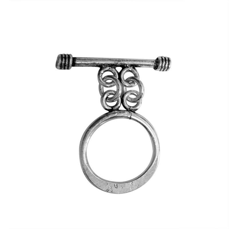 Elegant Silver Overlay round toggle clasp with swirl-accented design, perfect for necklaces and bracelets, handcrafted in India.