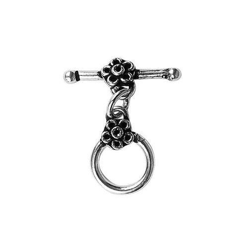 Elegant Silver Overlay floral toggle clasp with round loop and detailed flower design, perfect for necklaces and bracelets, handcrafted in India.