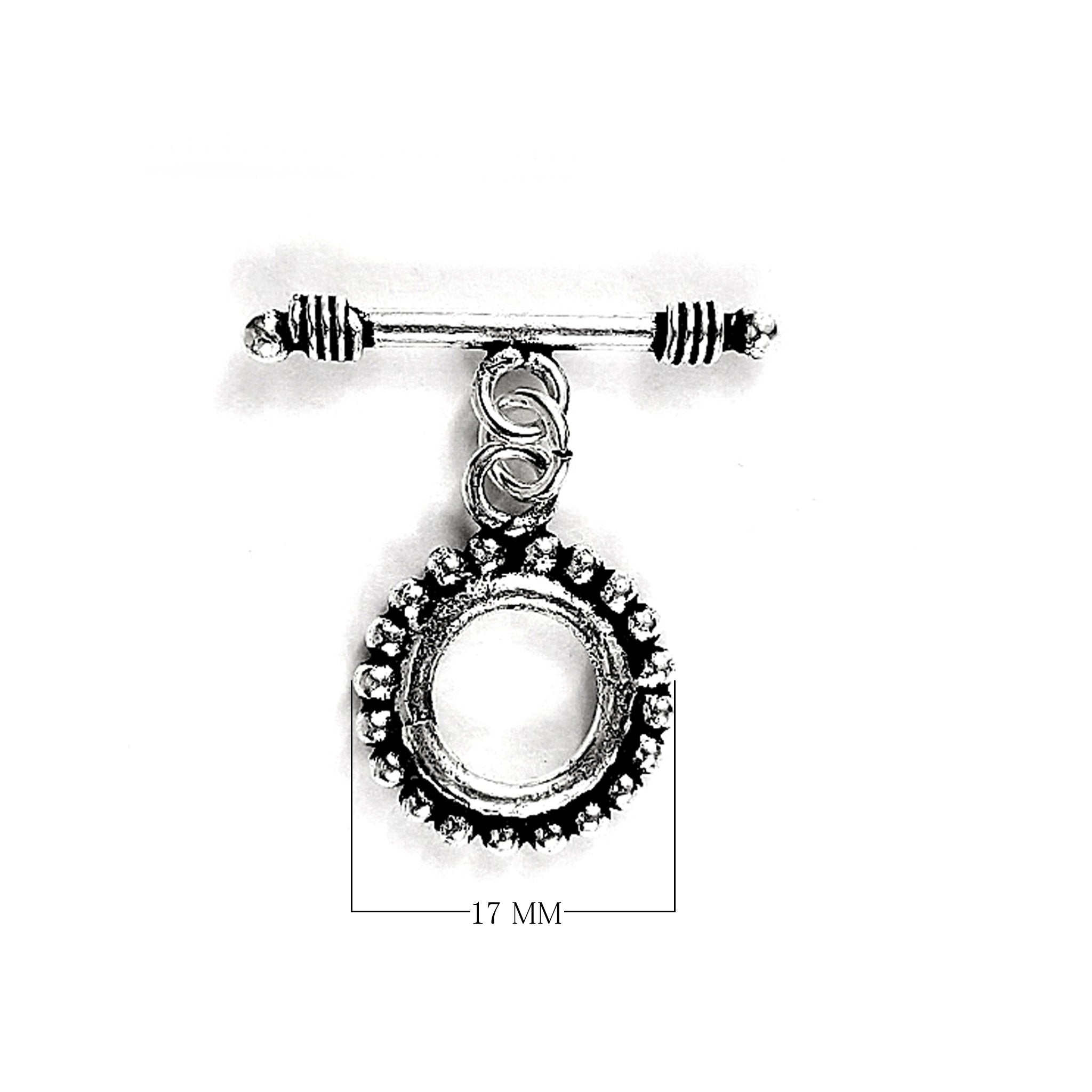 Elegant Silver Overlay beaded toggle clasp with round loop and decorative edge, perfect for necklaces and bracelets, handcrafted in India.