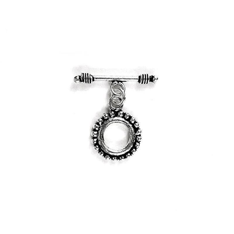 Elegant Silver Overlay beaded toggle clasp with round loop and decorative edge, perfect for necklaces and bracelets, handcrafted in India.