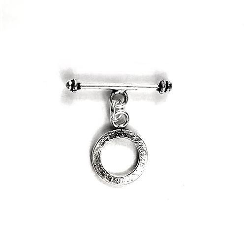 Elegant Silver Overlay round toggle clasp with smooth circular loop and bar design, perfect for necklaces and bracelets, handcrafted in India.
