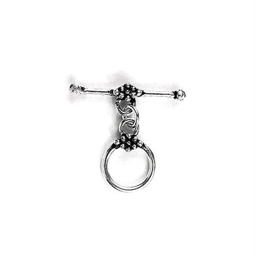 Elegant Silver Overlay decorative toggle clasp with round loop and polished bar design, perfect for necklaces and bracelets, handcrafted in India.