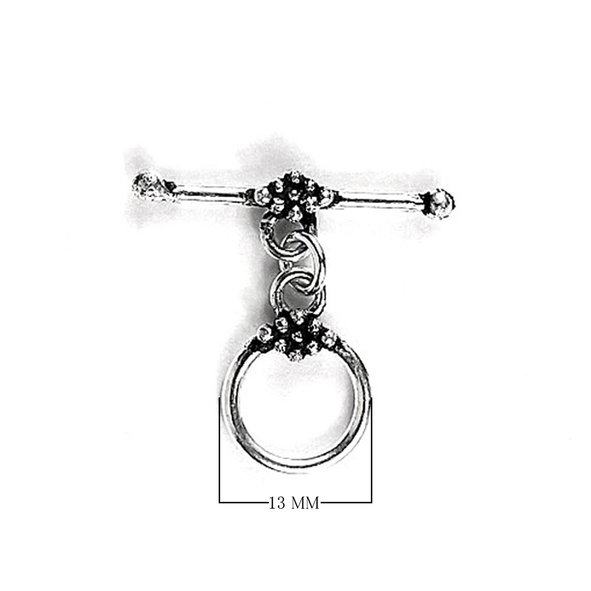 Elegant Silver Overlay decorative toggle clasp with round loop and polished bar design, perfect for necklaces and bracelets, handcrafted in India.