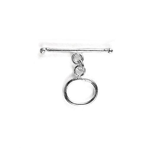 Elegant Silver Overlay oval toggle clasp with smooth loop and polished bar design, perfect for necklaces and bracelets, handcrafted in India.