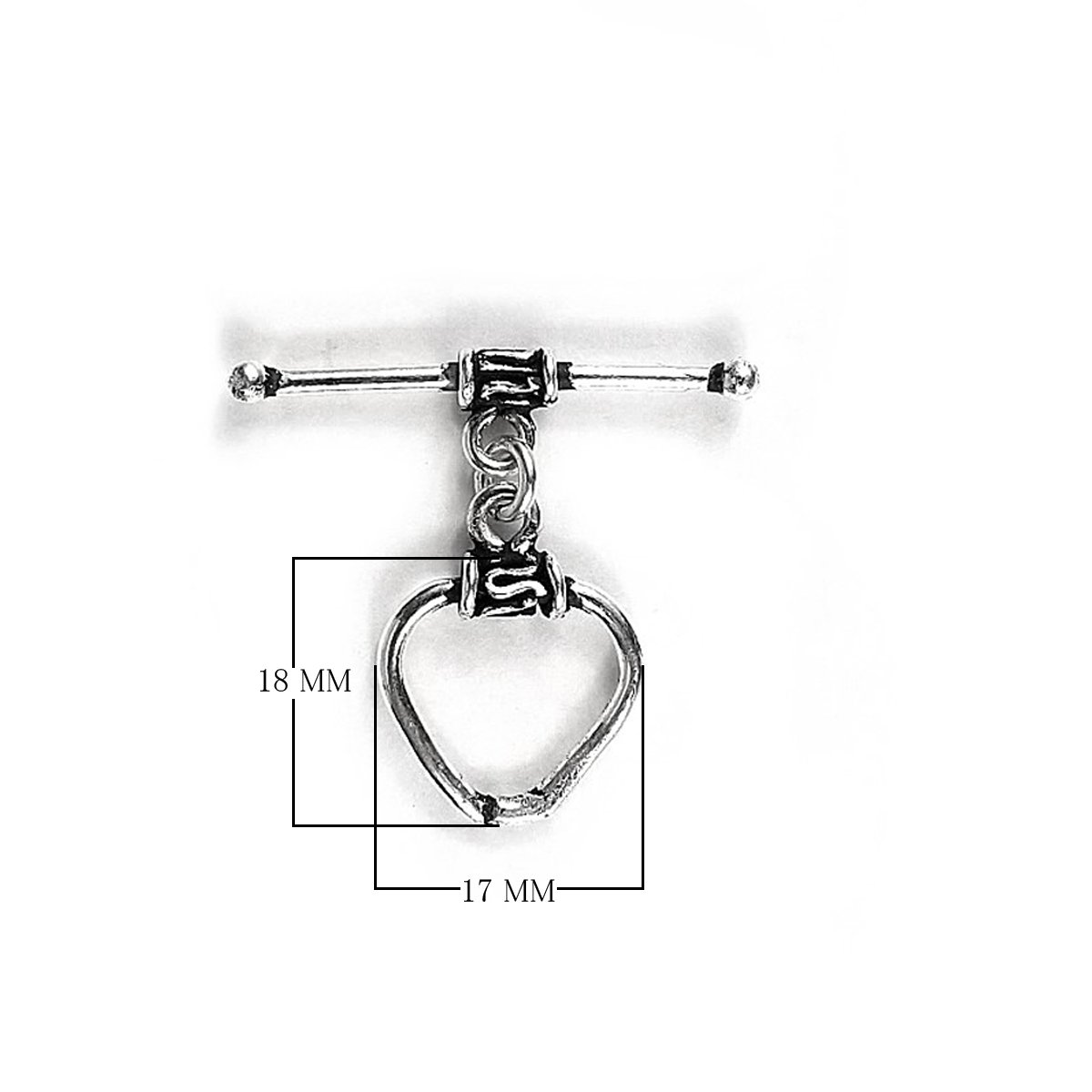 Elegant Silver Overlay heart toggle clasp with polished heart-shaped loop and bar design, perfect for necklaces and bracelets, handcrafted in India.
