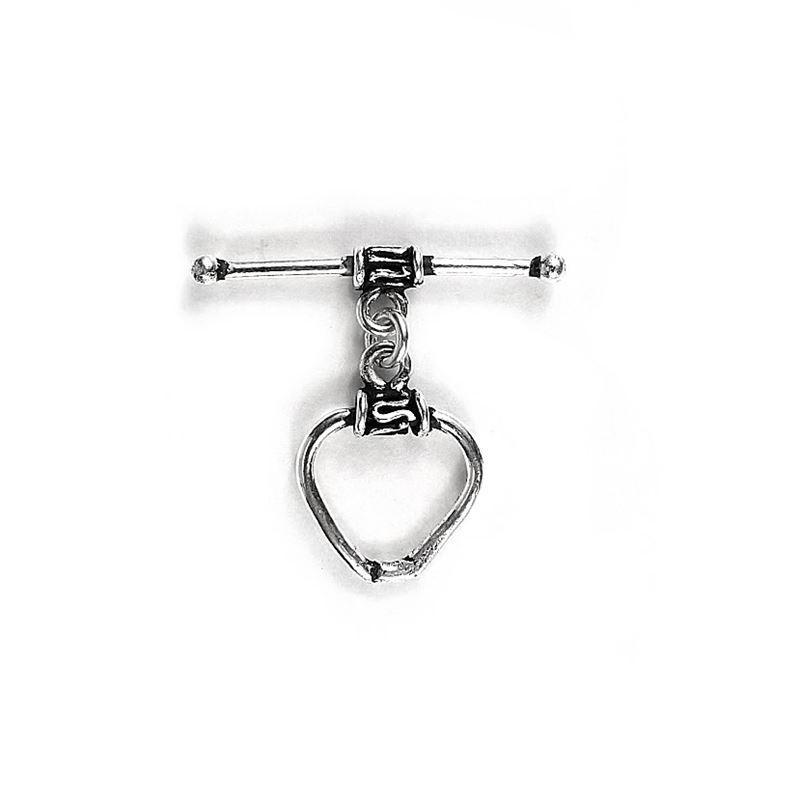 Elegant Silver Overlay heart toggle clasp with polished heart-shaped loop and bar design, perfect for necklaces and bracelets, handcrafted in India.
