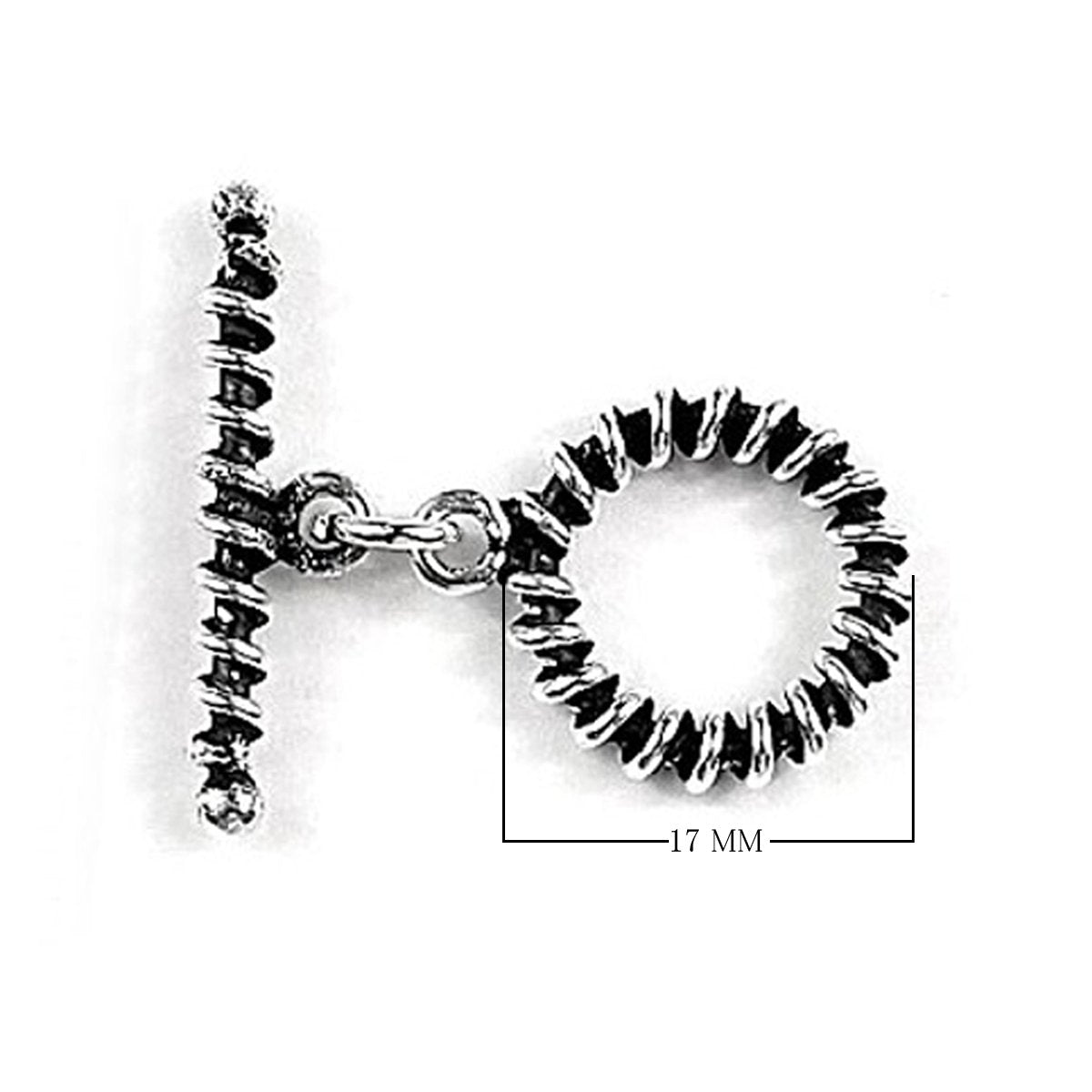 Elegant Silver Overlay textured toggle clasp with detailed circular loop and ridged bar design, perfect for necklaces and bracelets, handcrafted in India.