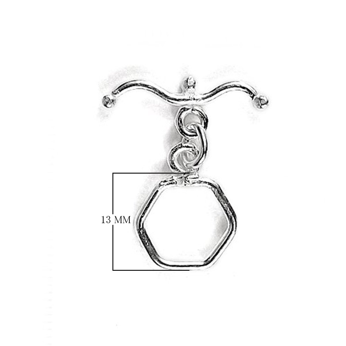 Elegant Silver Overlay hexagon toggle clasp with polished geometric loop and bar design, perfect for necklaces and bracelets, handcrafted in India.