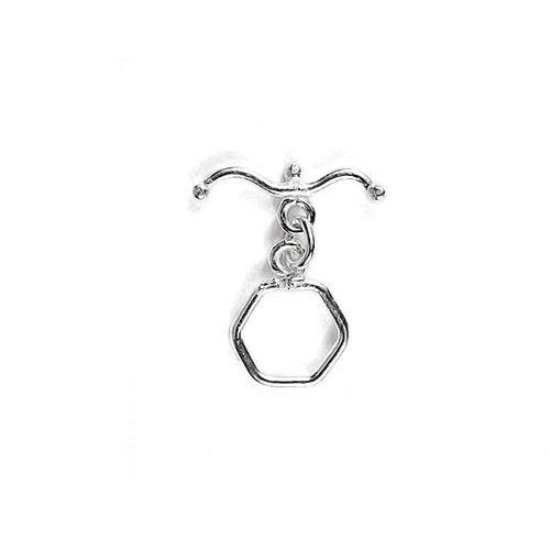 Elegant Silver Overlay hexagon toggle clasp with polished geometric loop and bar design, perfect for necklaces and bracelets, handcrafted in India.