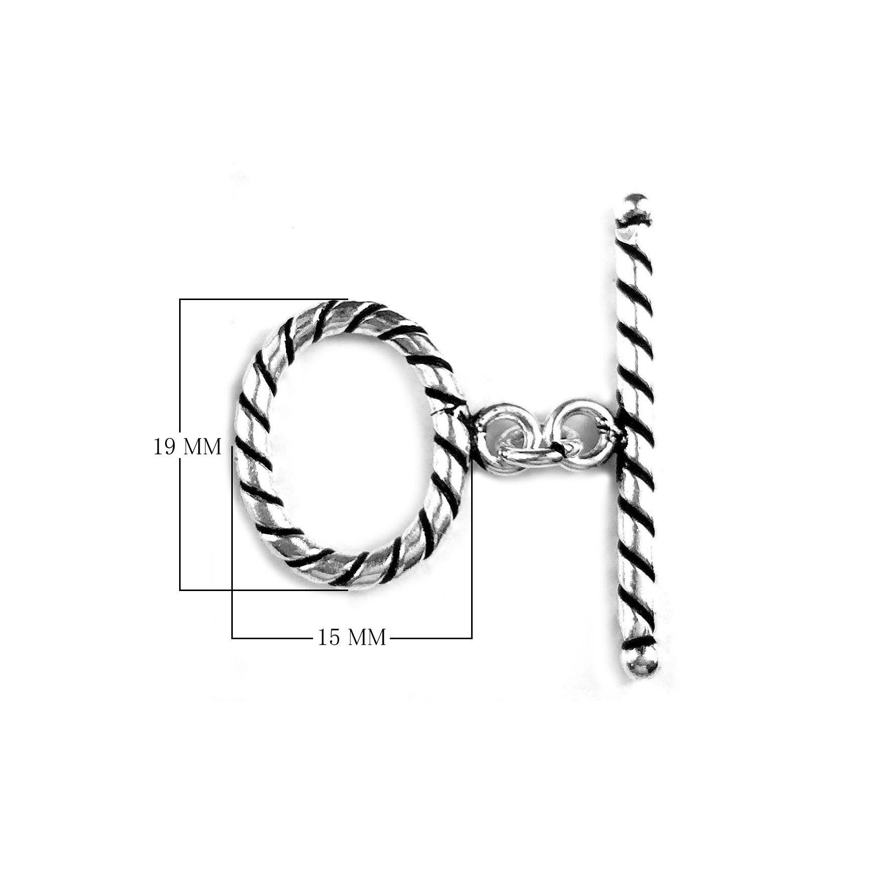 Elegant Silver Overlay rope toggle clasp with twisted circular loop and textured bar design, perfect for necklaces and bracelets, handcrafted in India.