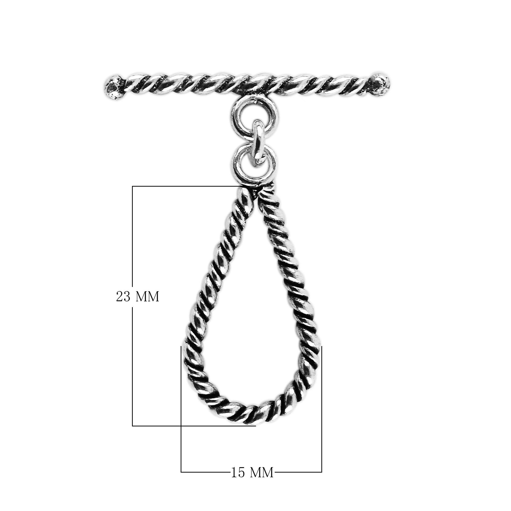 Elegant Silver Overlay teardrop rope toggle clasp with twisted loop and polished bar design, perfect for necklaces and bracelets, handcrafted in India.