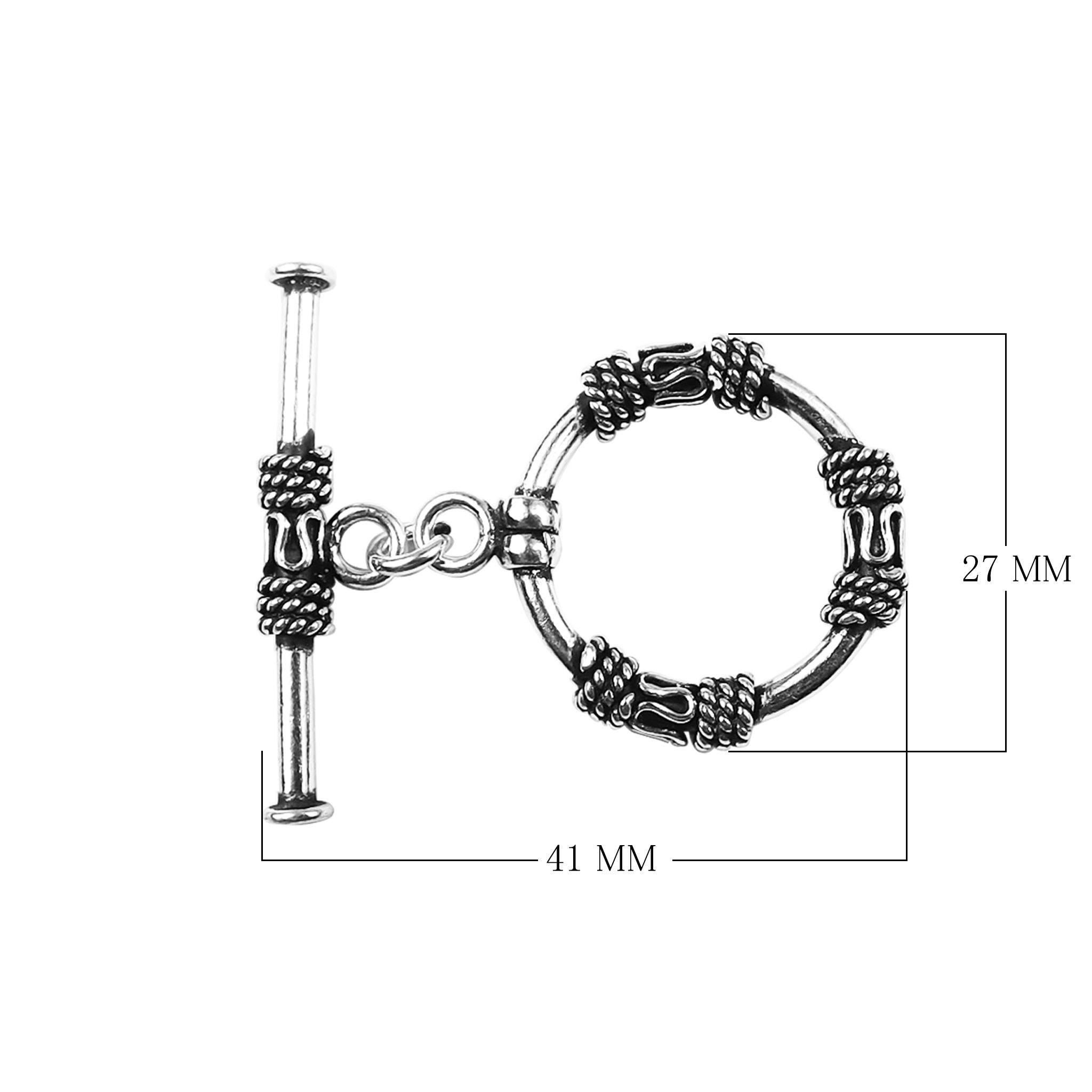 Elegant Silver Overlay ornate circular toggle clasp with rope-wrapped loop and polished bar design, perfect for necklaces and bracelets, handcrafted in India.