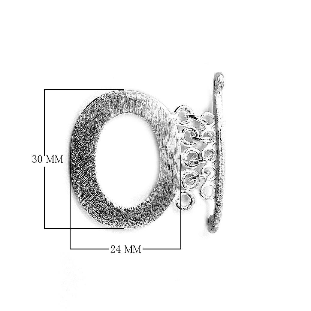 Elegant Silver Overlay oval toggle clasp with brushed finish, oval loop, and multi-ring connectors, perfect for necklaces and bracelets, handcrafted in India.