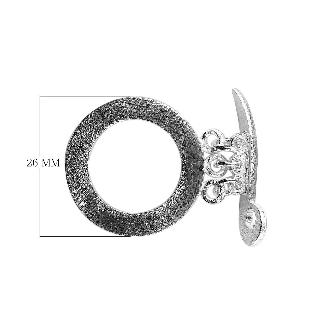 Elegant Silver Overlay round toggle clasp with brushed finish, round loop, and multi-ring connectors, perfect for necklaces and bracelets, handcrafted in India.