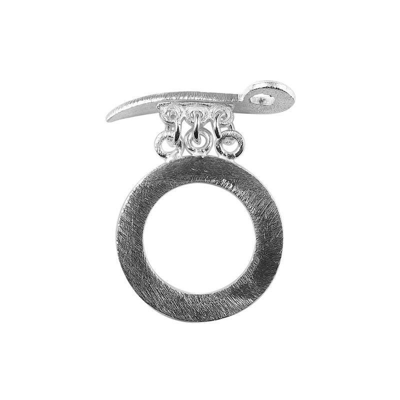 Elegant Silver Overlay round toggle clasp with brushed finish, round loop, and multi-ring connectors, perfect for necklaces and bracelets, handcrafted in India.