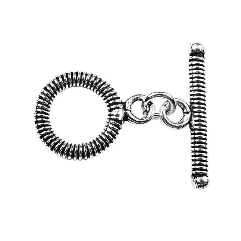Elegant Silver Overlay coil round toggle clasp with detailed circular loop and matching bar design, perfect for necklaces and bracelets, handcrafted in India.