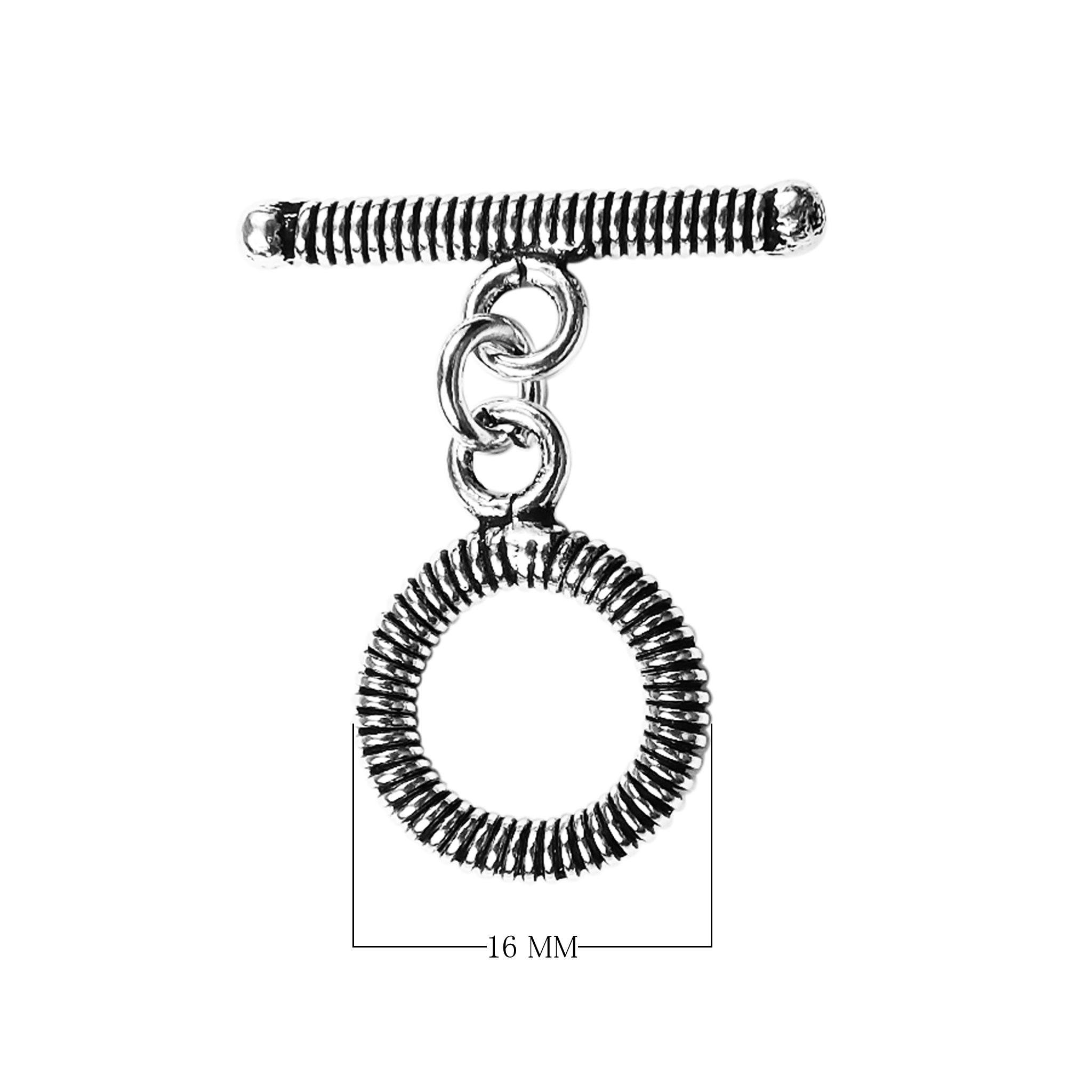 Elegant Silver Overlay coil round toggle clasp with detailed circular loop and matching bar design, perfect for necklaces and bracelets, handcrafted in India.
