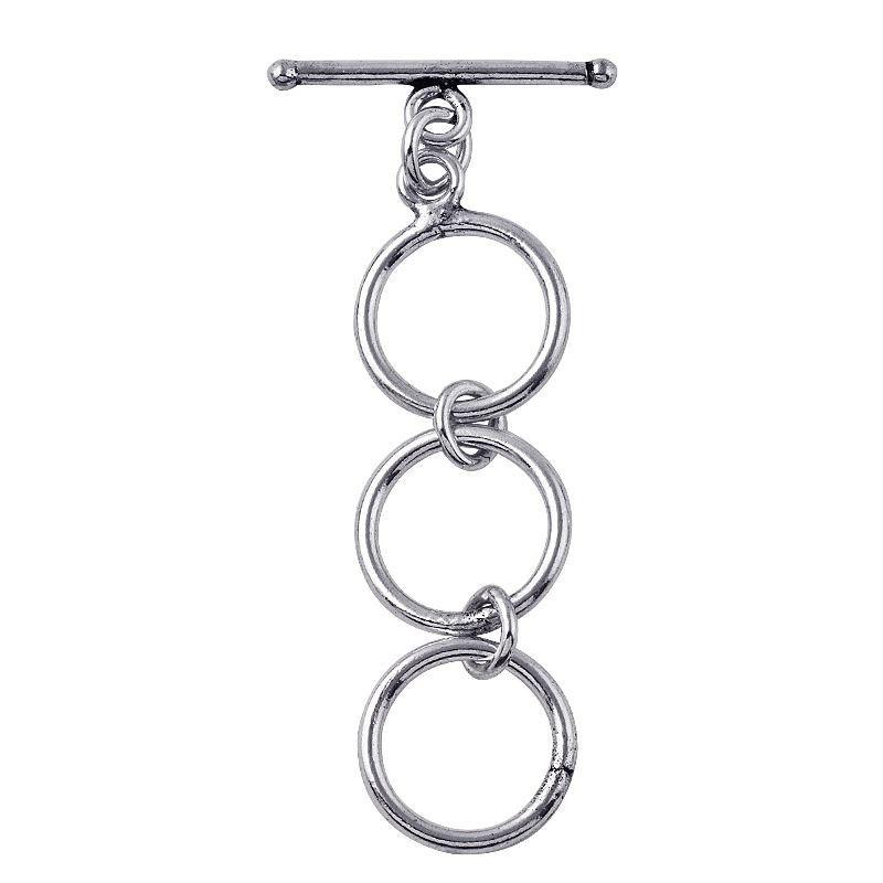 Handcrafted 925 Sterling Silver multi-ring toggle clasp with polished finish, elegant jewelry closure made in India