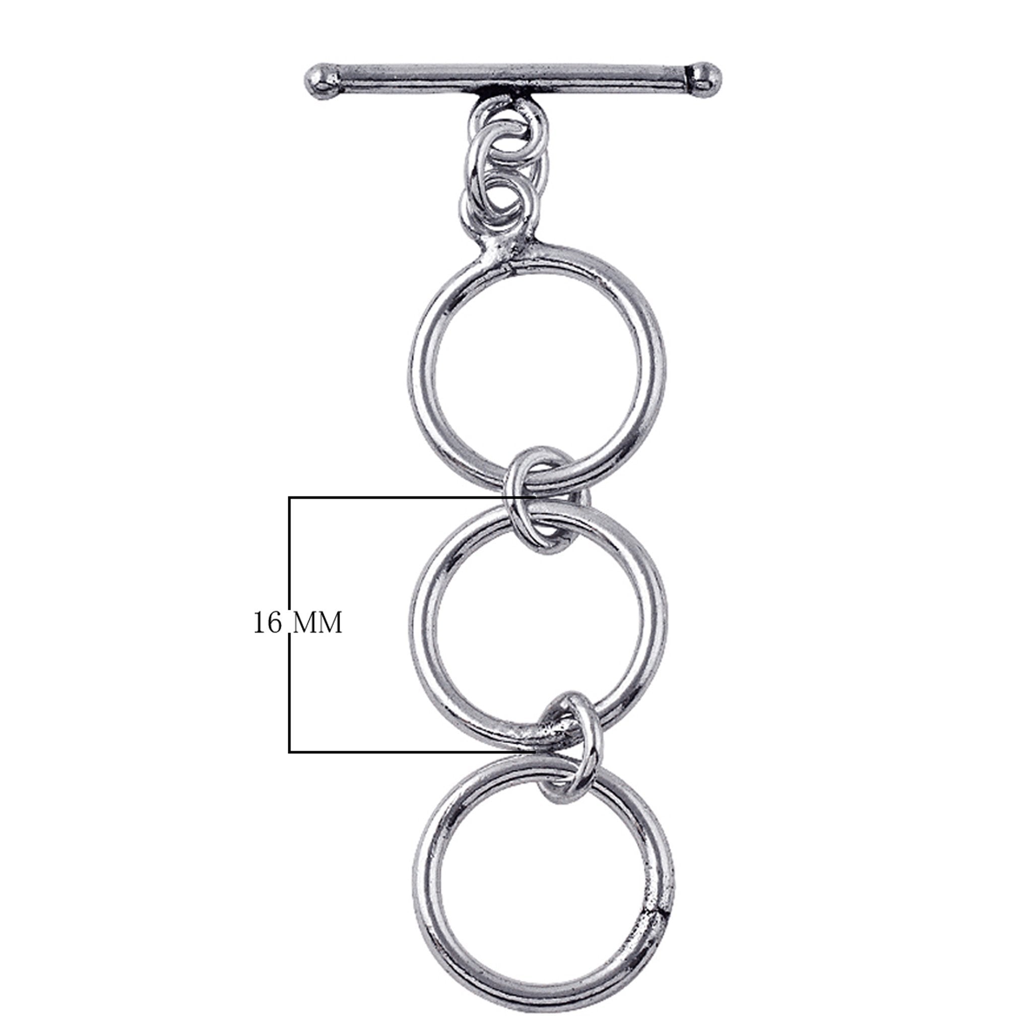 Handcrafted 925 Sterling Silver multi-ring toggle clasp with polished finish, elegant jewelry closure made in India